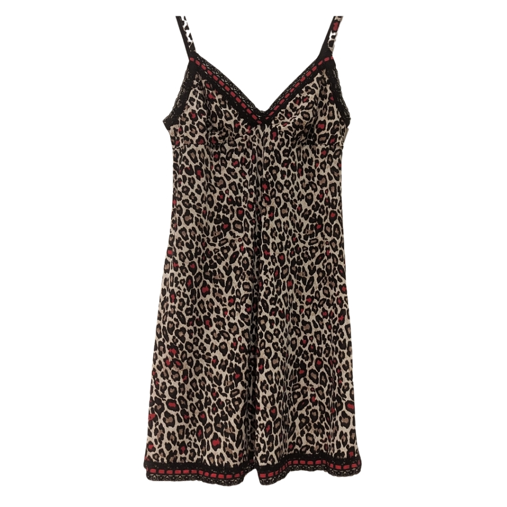 ✨Vintage Leopard Print Baby Doll w/ Red Trim~Size Small